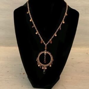 Cookie Lee‎ Mocha Luster Faux Amber Beaded Gold Chain Pendant Necklace NWT
